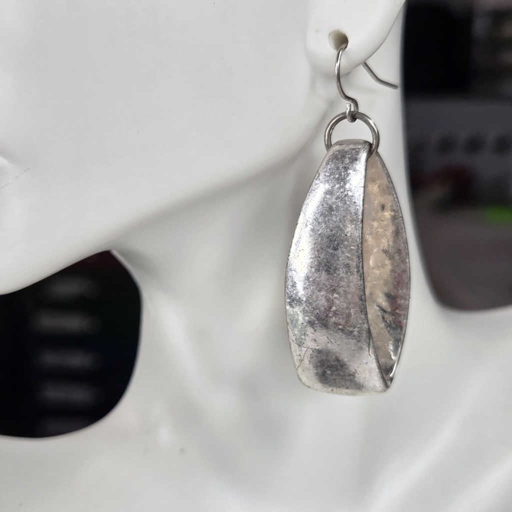 Rlm Robert Lee Morris Sterling Silver Oval Long Hoop Pierced Earrings Signed